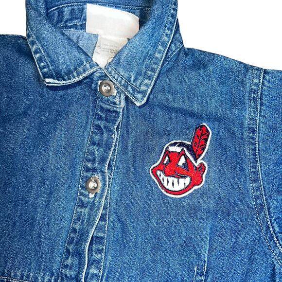 Vintage Cleveland Indians MLB denim embroidered button down dress size 5 - Picture 3 of 6